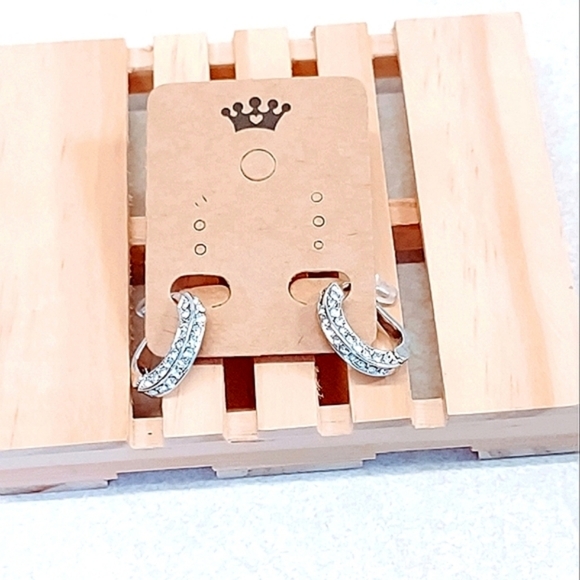 CUBIC ZIRCONIA SPARKLE HOOP STAINLESS STEEL EARRINGS - Picture 6 of 7